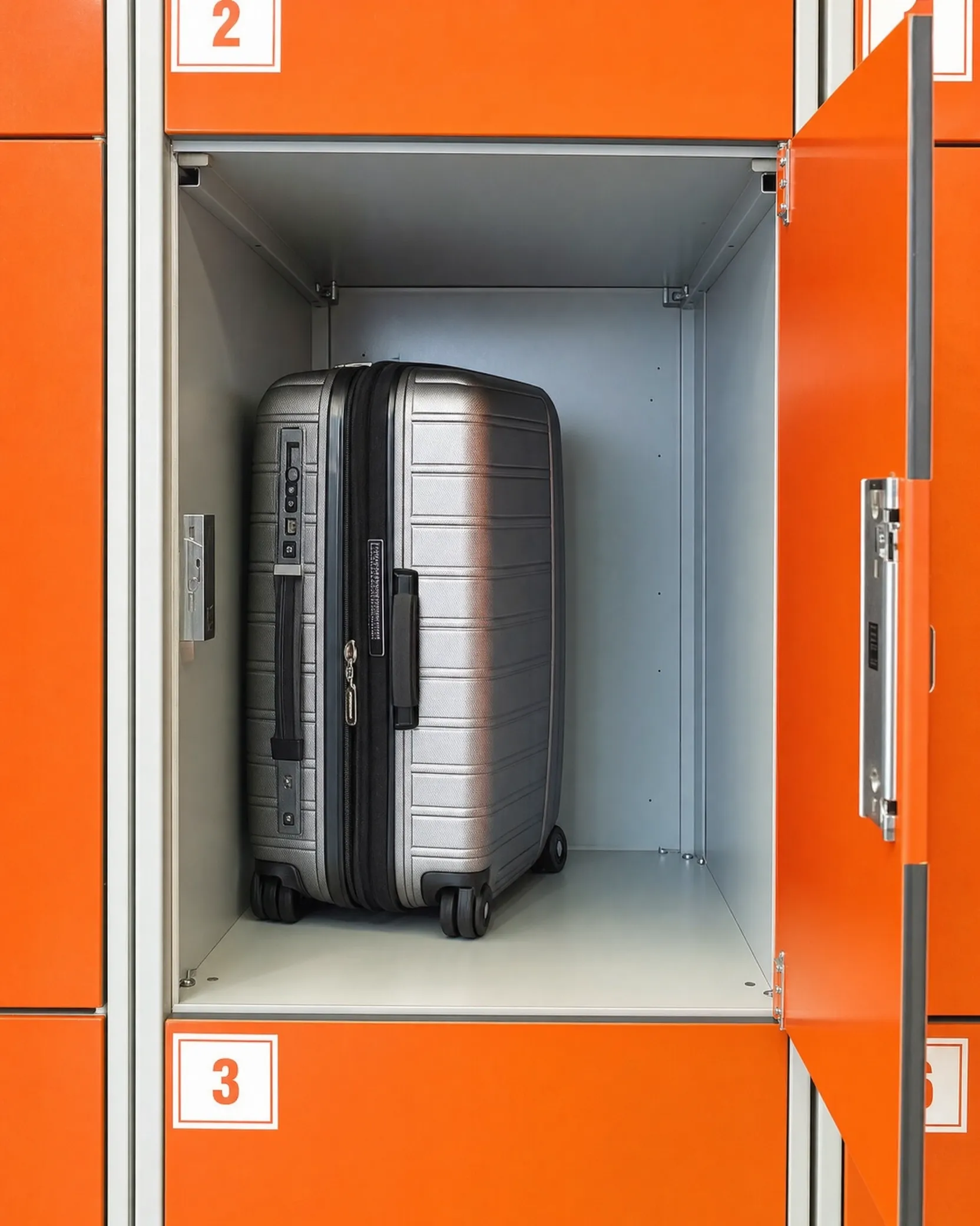 Cassetto aperto con una valigia rigida all’interno