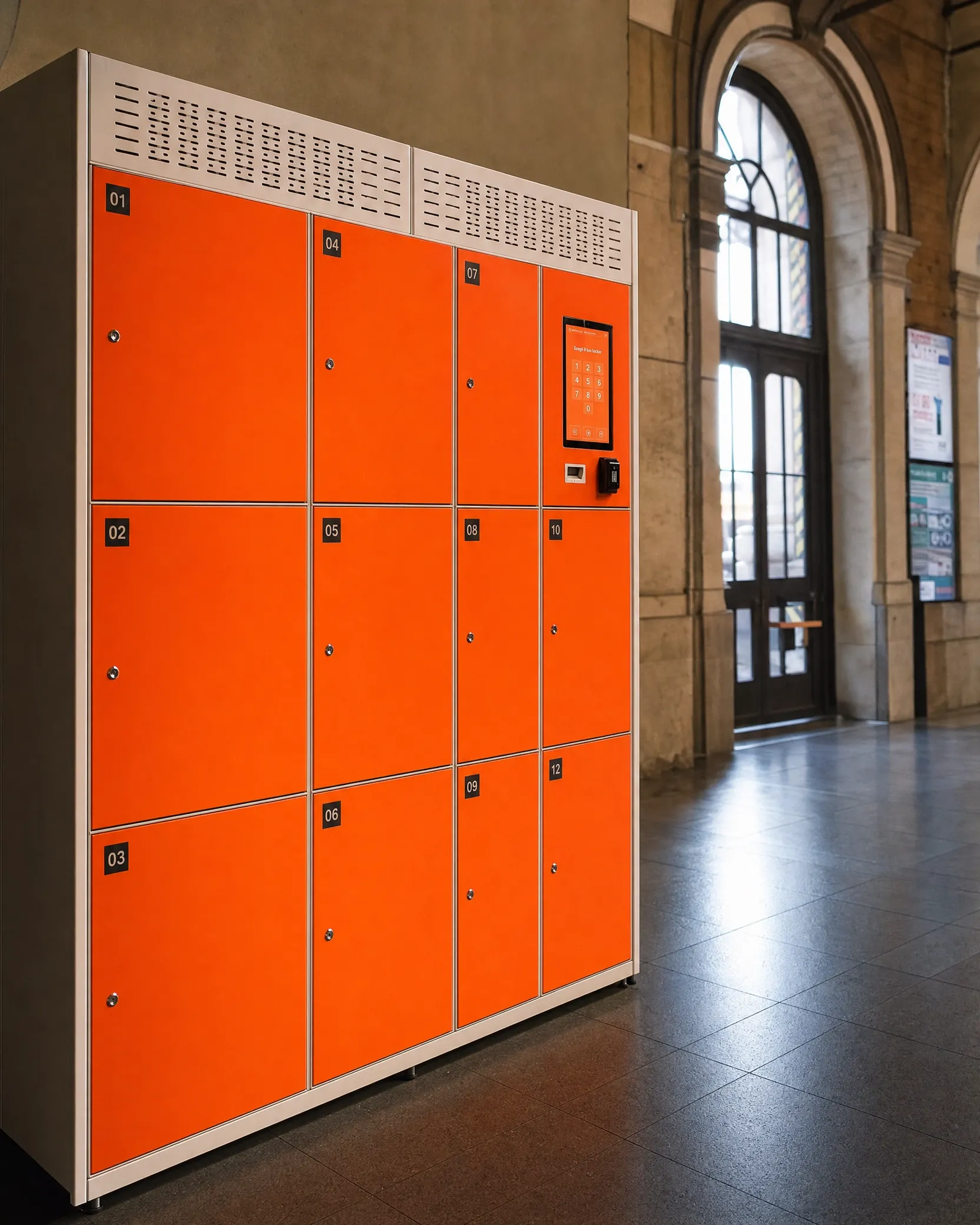 Unita di cassetti Locker Torino con schermo, in una stazione di Torino